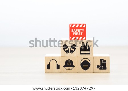 Wood block Stacking with Fire and safety icons