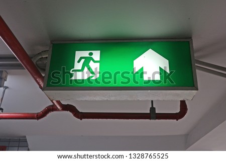 close up fire exit sign