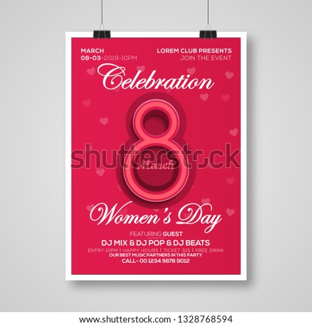 8 March Flyer, greeting card template. International Women's day background or brochure. Vector illustration. - Vector