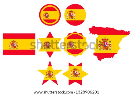 Set with the image of the flag of Spain. Vector isolated on white background.
