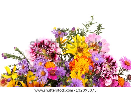 beautiful bouquet of bright flowers isolated on white Royalty-Free Stock Photo #132893873