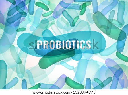 Probiotics and prebiotics. Normal gram-positive anaerobic microflora background. Editable vector illustration in light blue colors. Transparent style. Medical, healthcare and scientific concept. Royalty-Free Stock Photo #1328974973