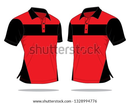 Red-Black Short Sleeve Polo Shirt Design On White Background, Vector File.