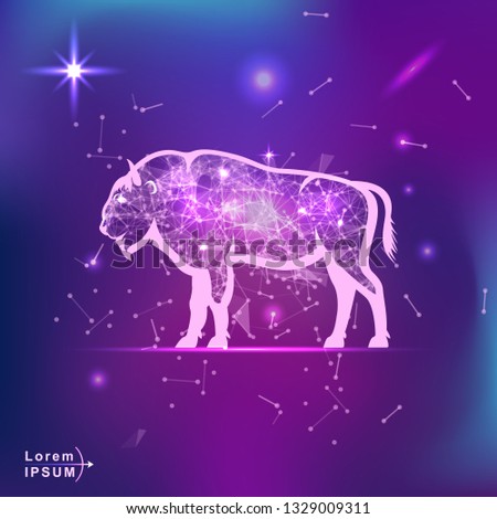 buffalo . Polygonal wireframe buffalo silhouette on gradient background. Space, futuristic, zodiac concept. Shine neon style vector illustration