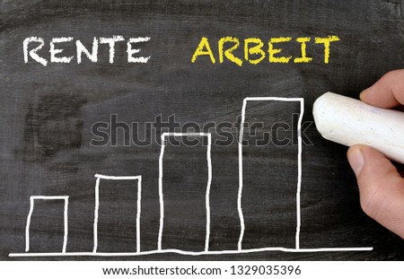 Chalkboard graph written in german Rente, Arbeit, translate retirement and work 