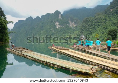 Beautiful nature scenic landscape view at Khao Sok national park with boat for travelers, Attractive famous popular place in Thailand
