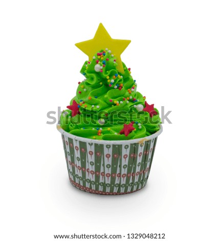 Creamy green cupcakes embroidered with 1 large yellow star. This image is buried clipping path.