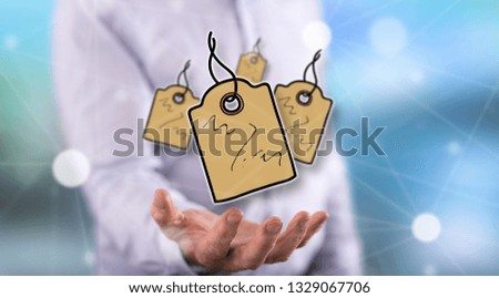 Brand concept above the hand of a man in background