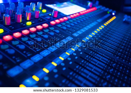 Mixers Audio Interfaces Blue light tone Royalty-Free Stock Photo #1329081533