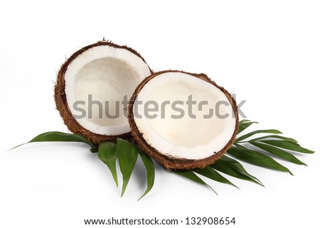 coconut with leaf on a white background