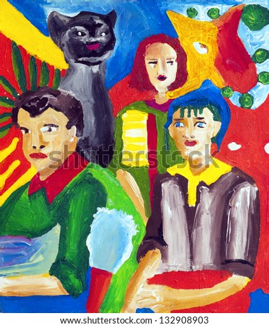 people and animals, painting