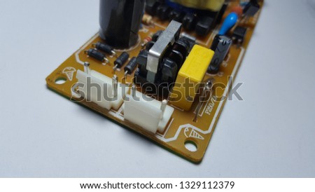 Electronic components on the board. Picture of power supply circuit, power supply for various types of electronic devices with low power