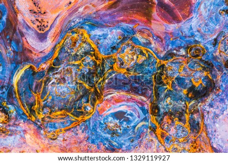 A bizarre and surreal pattern of corrosion of copper and iron with enhanced color, close-up
