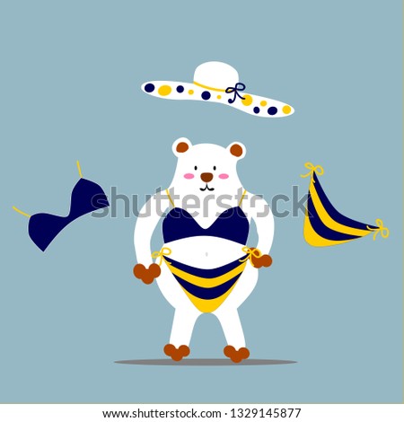 White bear vector illustration with blue and yellow bikini Cute on summer vacation