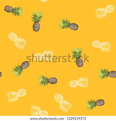 Seamless pattern of juicy and beautiful pineapples. Exotic vector illustration.