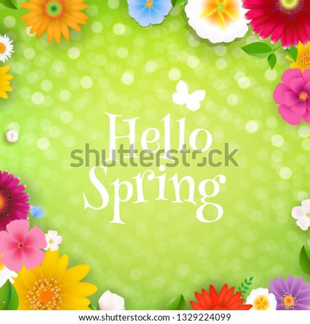 Hello Spring Poster With Gradient Mesh, Vector Illustration
