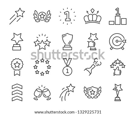 set of award line icons, such as star, champion, prize, achievement, winner, trophy, glory, certificate Royalty-Free Stock Photo #1329225731