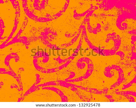 Bright, paisley or arabesque ornament in bright, spring orange and pink