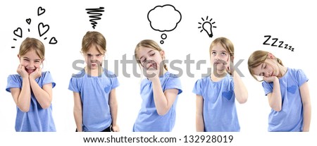 Girl showing different emotions