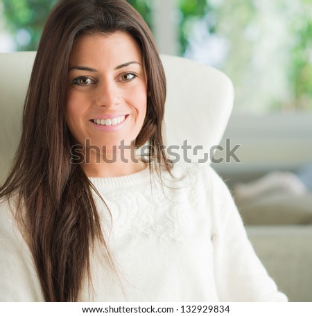 Portrait Of Happy Young Woman, Indoors