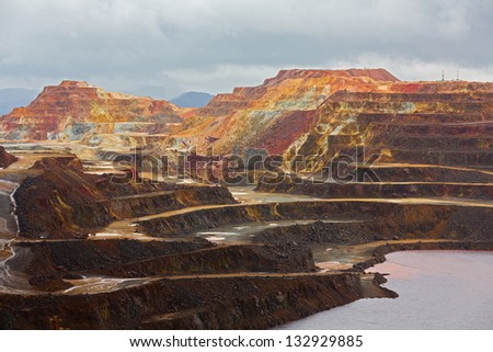 Detailed view of copper mine open pit in Rio Tinto, Spain Royalty-Free Stock Photo #132929885
