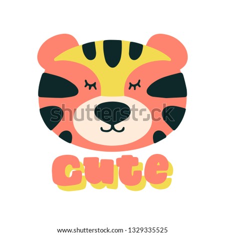 Flat style illustration with tiger.
Cartoon vector animal