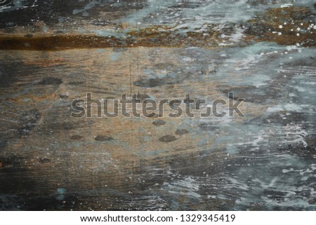 Old wooden blue background. Top view. Free copy space.