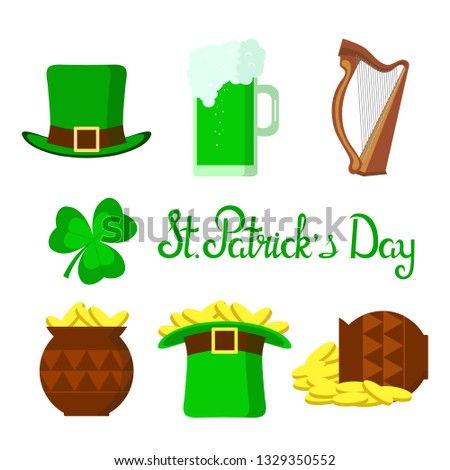 St. Patrick's day, set of design elements, isolated on white background, vector illustration