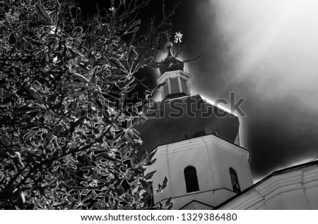 Old Kiev: the dome of the church, black and white photo