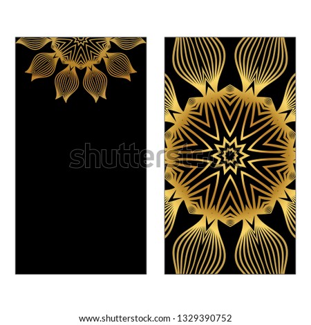 Design Template Invitations, Flyers For A Yoga Studio With Floral Mandala Pattern. Vector. Luxury black gold color.