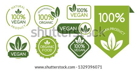 Set of Vegan Signs. Vegan Logo. Vector Illustration. Royalty-Free Stock Photo #1329396071