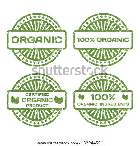 Grunge Rubber Stamp Set. Organic Product, Certified. Raster Version