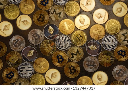 background form crypto currency coins Royalty-Free Stock Photo #1329447017