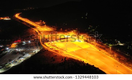 Aerial drone night shot of National Road, Attica, Greece