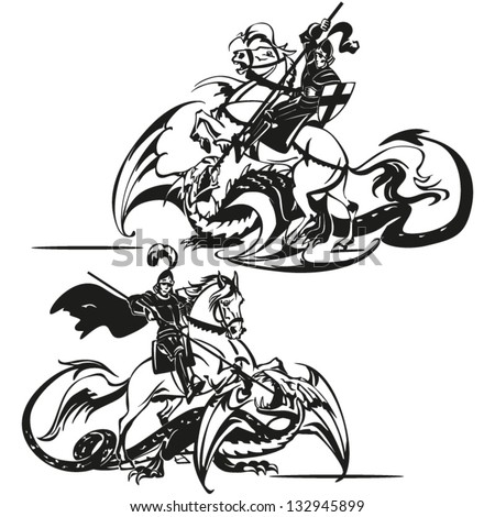 St George Brush drawing-based vectors showing St. George fighting with a dragon.