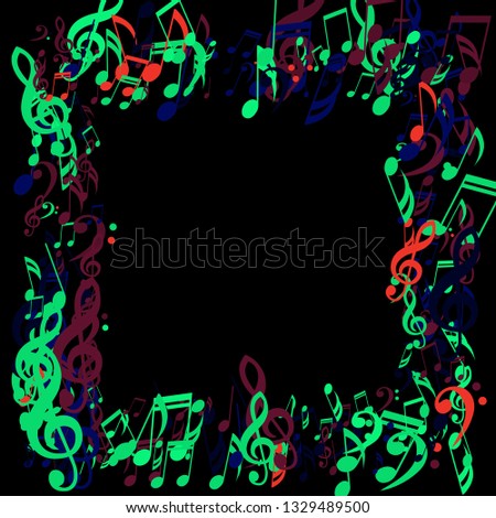 Square Frame of Musical Symbols. Creative Background with Notes, Bass and Treble Clefs. Vector Element for Musical Poster, Banner, Advertising, Card. Minimalistic Simple Background.