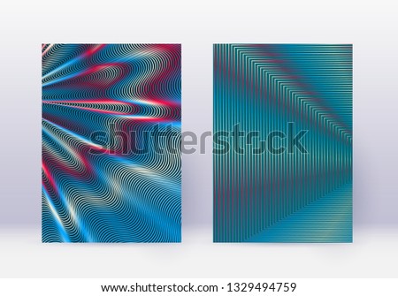 Cover design template set. Abstract lines modern brochure layout. Red vibrant halftone gradients on white blue background. Extraordinary brochure, catalog, poster, book etc.