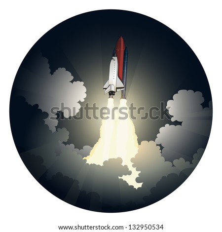 Vector illustration of a space shuttle launch.  EPS 10 file with transparencies.