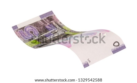 Kuwaiti 5 Dinar Banknotes isolated on white background.