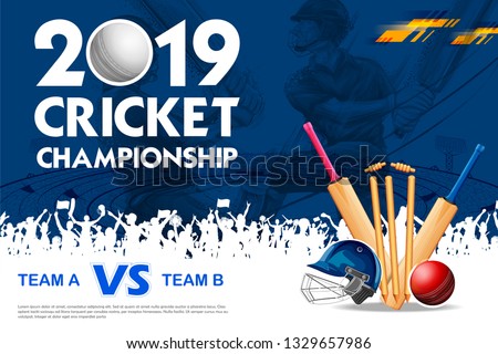 illustration of Player bat, ball and helmet on cricket sports background Royalty-Free Stock Photo #1329657986