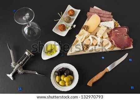 Delicious appetizers and cheese plate