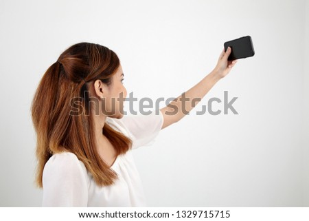 woman sefie on the white background