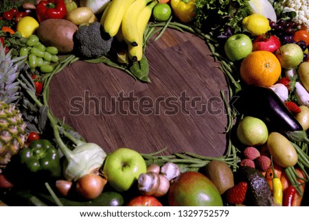 Heart made of fruits and vegetables