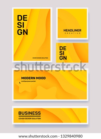Vector set of creative yellow abstract different paper cut style illustration in frame. Business abstraction background with header. Template composition design for web, site, banner, print, poster