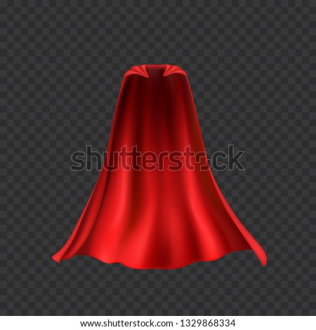 Cape isolated on transparent background. Red superhero cloak. Vector super hero cloth or silk flying cape template. Royalty-Free Stock Photo #1329868334