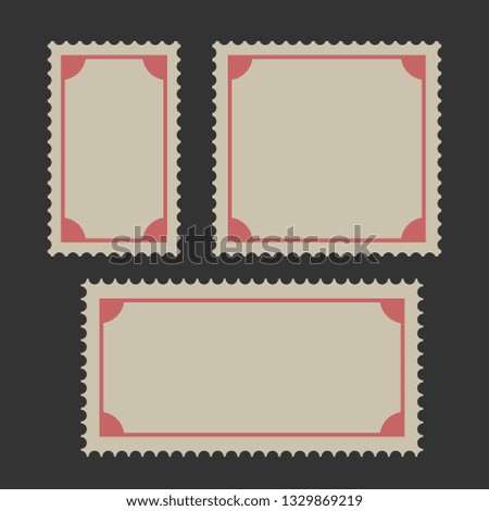 Empty postage stamps. Stamps with red frame on gray background.