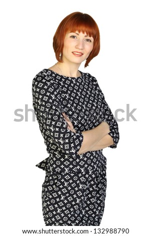 Portrait of redhead woman in black dress