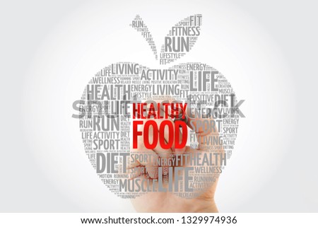 Healthy Food apple word cloud with marker, health concept