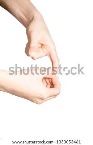 Caucasian hand doing British Sign Language  showing the symbol for P