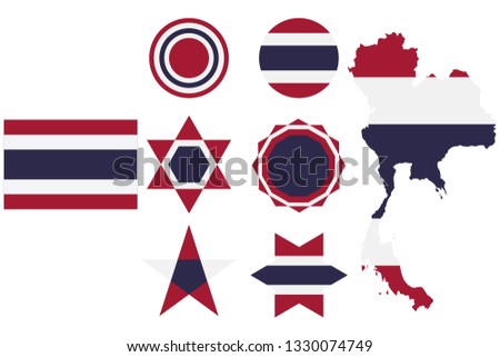 Set with the image of the flag of Thailand. Vector isolated on white background.